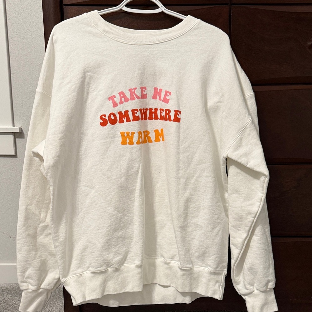 Cozy White Crewneck Sweater with Graphic Print